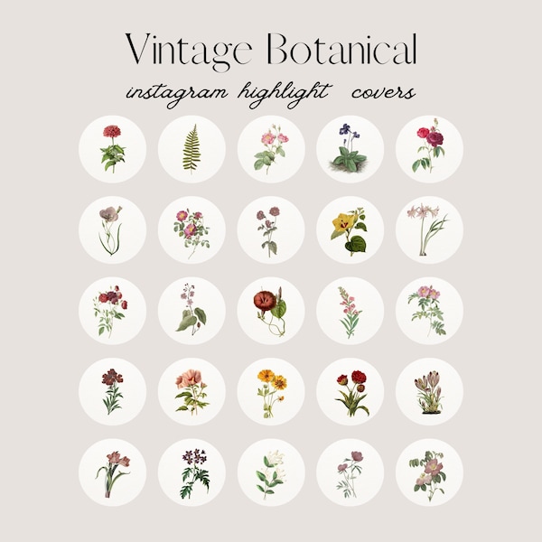 25 Botanical Instagram Highlight Covers, Vintage Design , Botanical Instagram Story Icons, Floral Aesthetic Highlight, Cute Instagram Icons