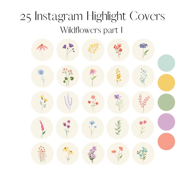 Floral Instagram Highlight Covers| Wildflowers Instagram Highlights| Botanical Story Highlights| Pastel Boho Instagram Icons|Phone Wallpaper