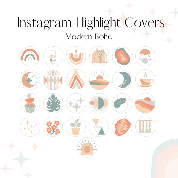 Boho Abstract Instagram Highlight Cover| Cute Bohemian Instagram Story Cover| Warm Earth Tone Branding| Social Media Icon| Orange Teal Insta