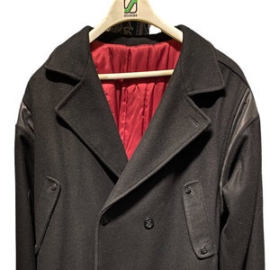 80s vintage wool black double-breasted/coat/jacket/sailor man/ black coat inside red double-breasted 80s/Made in Italy/Wool/deadstock