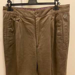 Green trousers vintage 80s fashion evolution green trousers cotton fabric/High waist/mad in Italy