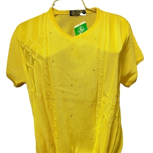 Giemme vintage 70s yellow perforated women&#39;s sweater in deadstock cotton Made in Italy