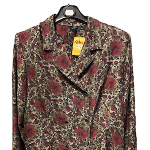 Women&#39;s double-breasted vintage 70s floral poker shirt in deadstock wool - Made in Italy