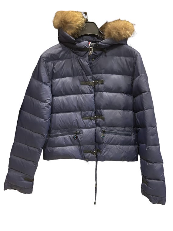 Giubbotto piumino Moncler bomber blu vintage 00s cappuccio con