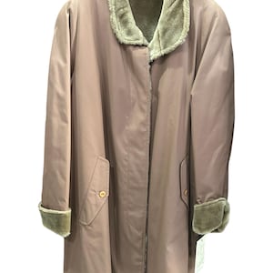 70s vintage trench coat beige/brown/belt brown fake fur double face/coat/jacket/Elios/deadstock/ 70s faux fur trench/Made in Italy