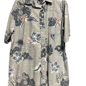 Hawaiian Hawaiian shirt vintage gray aloha fiorì Hawaiian surf shirt with short sleeves 90s - size L