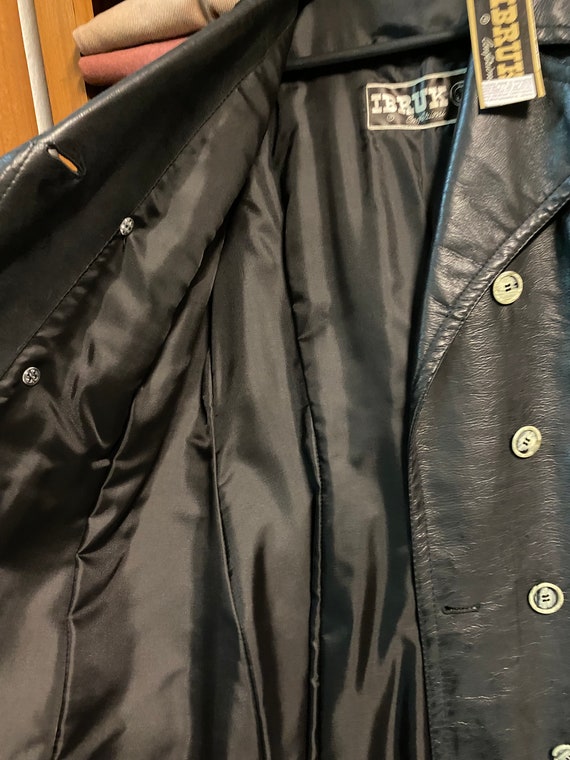 70s vintage leather black double-breasted/coat/ja… - image 4