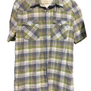 Levi&#39;s Vintage Blue Green Tartan Short Sleeve Shirt 90s - Size XL