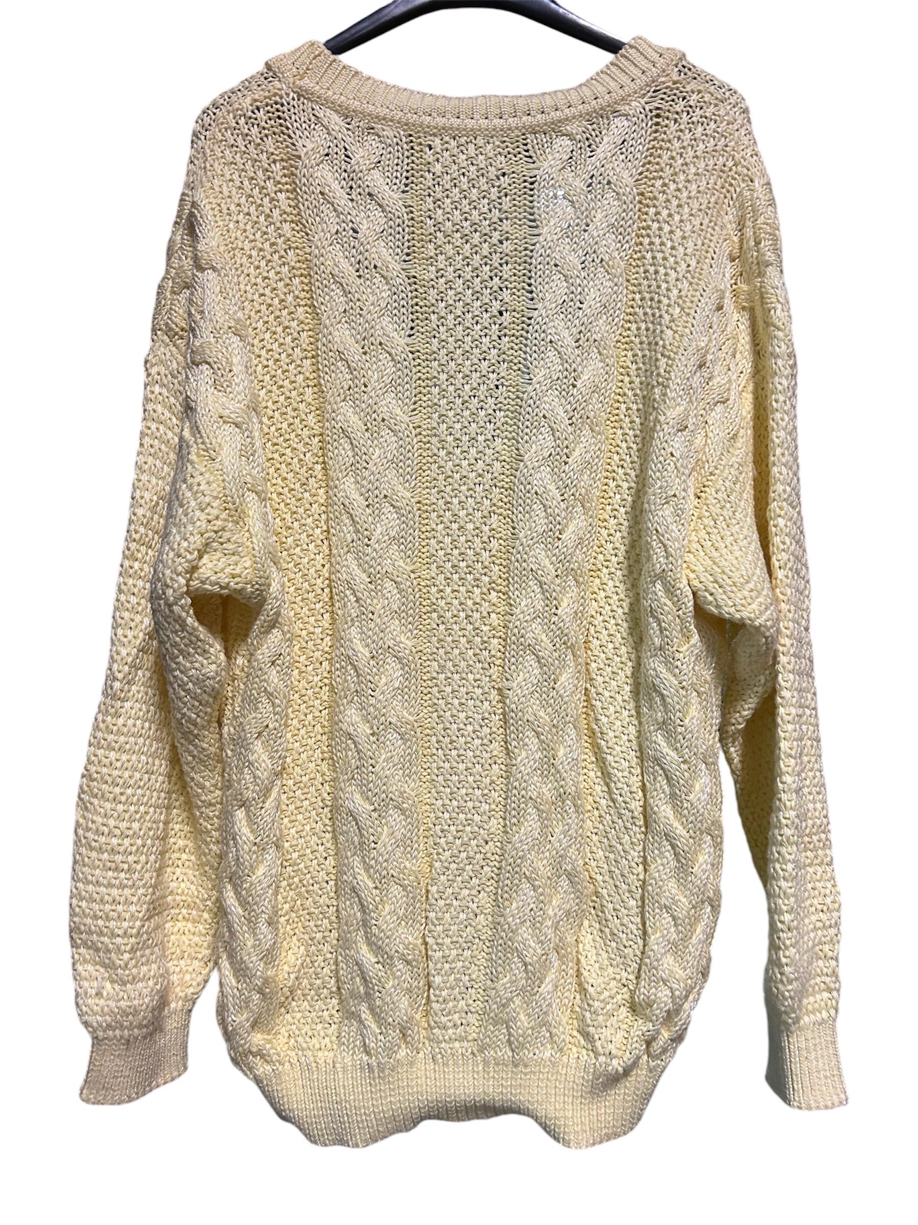 Vintage 90s Benetton Yellow Cable Knit Cardigan Sweater With V