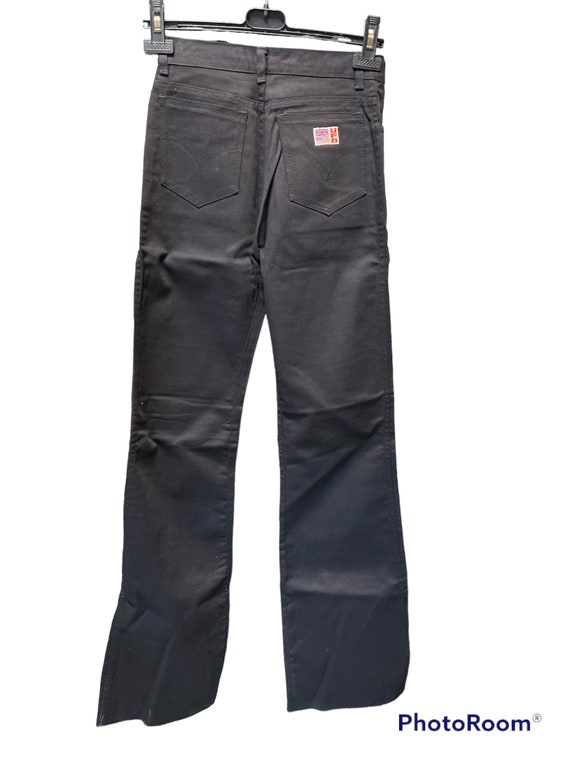 Vintage 70s flared black jeans fabric/High waist/U