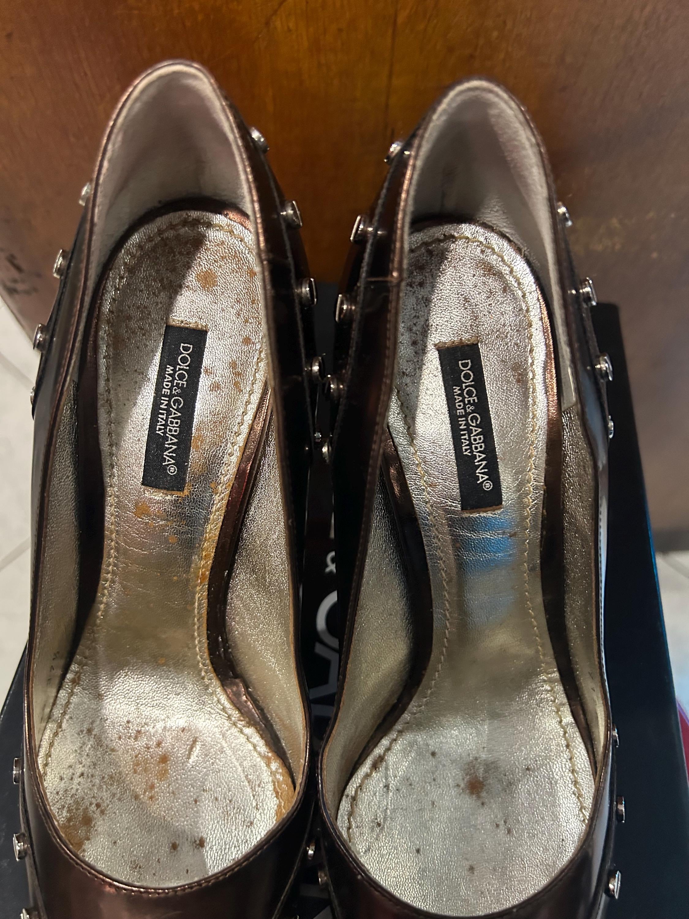 Dolce & Gabbana Bronze Metallic Brown Studded Pumps Size 37.5