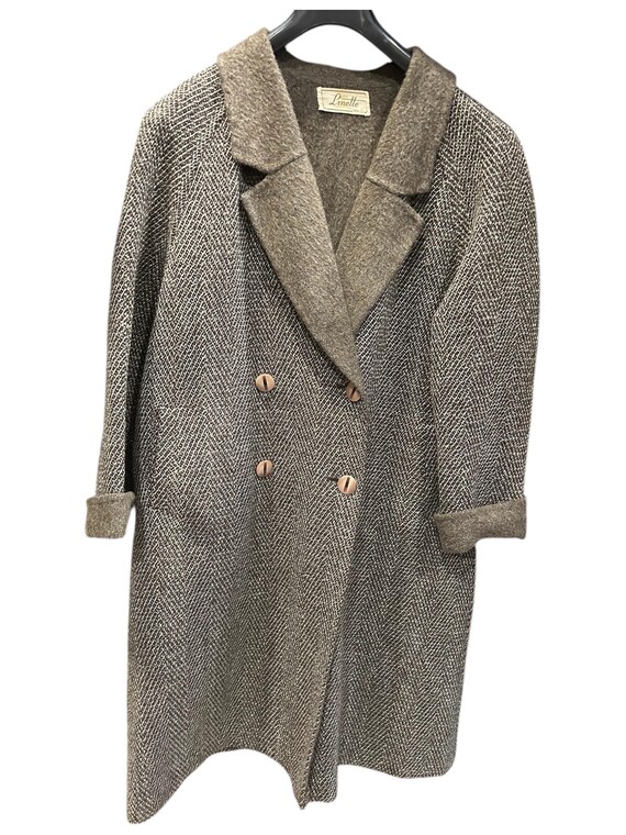 n*o様 Euro Vintage Tweed Coat Double Brea 80s Vintage Coat Tweed Brown White Double-breasted/linette/jacket
