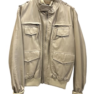 80s vintage leather gret jacket /biker/jacket/80s grey leather jacket/made in Italy