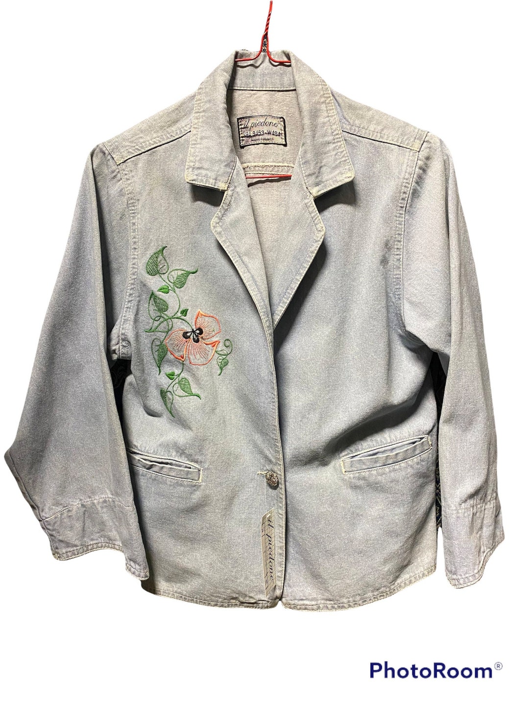 ジャケット・アウター 80s vintage flower denim jeans jacket Women 4 Vintage Jacket Blue Denim Jean Flower Embroidered