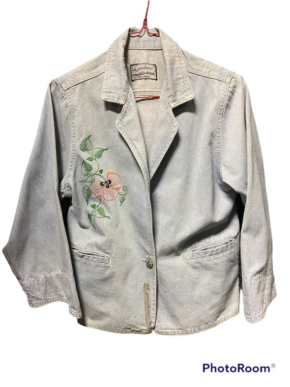 Denim Jacket Vintage Jacket 80s the Foot With Embroidered