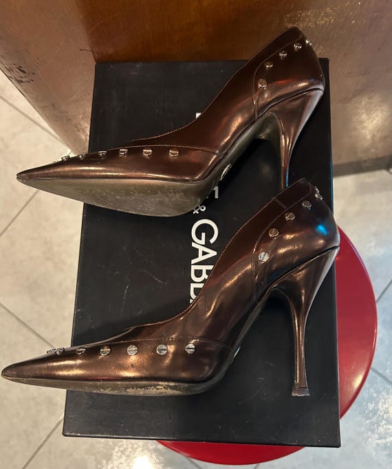 Dolce & Gabbana Bronze Metallic Brown Studded Pumps Size 37.5
