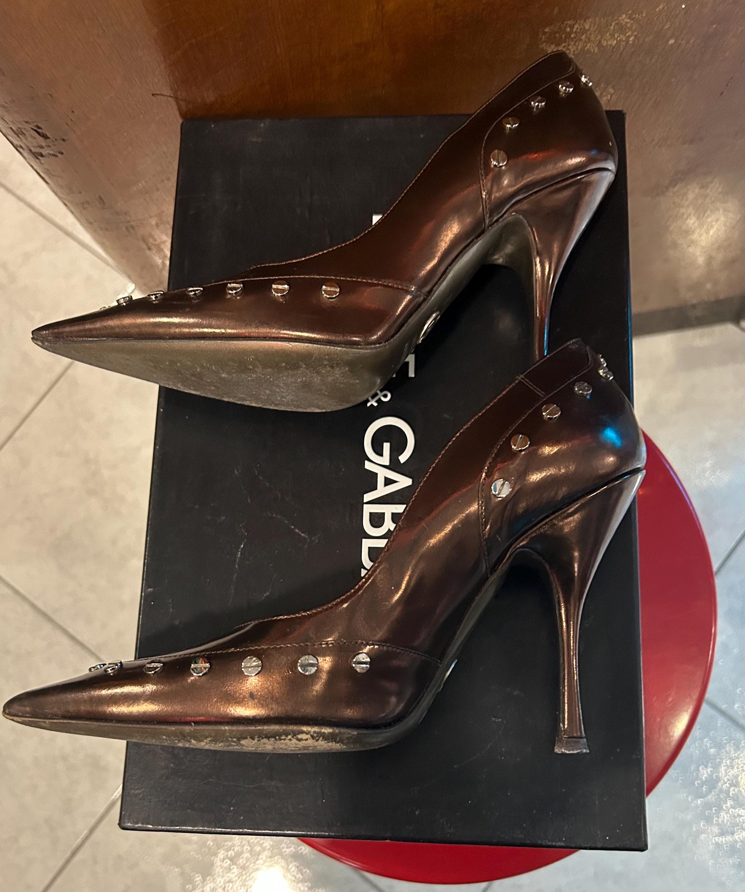 Dolce & Gabbana Bronze Metallic Brown Studded Pumps Size 37.5