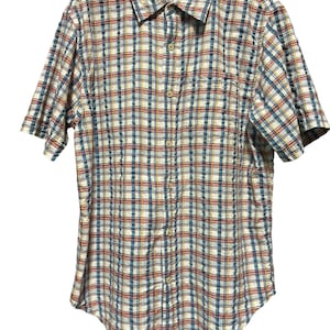 Levi&#39;s vintage white red blue tartan shirt with short sleeves from the 90s - size M