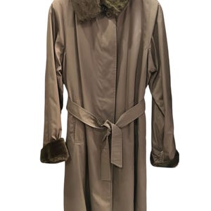 70s vintage trench coat brown/belt brown fake fur double face/coat/jacket/Elios/deadstock/ faux fur trench coat from the 70s/Made in Italy