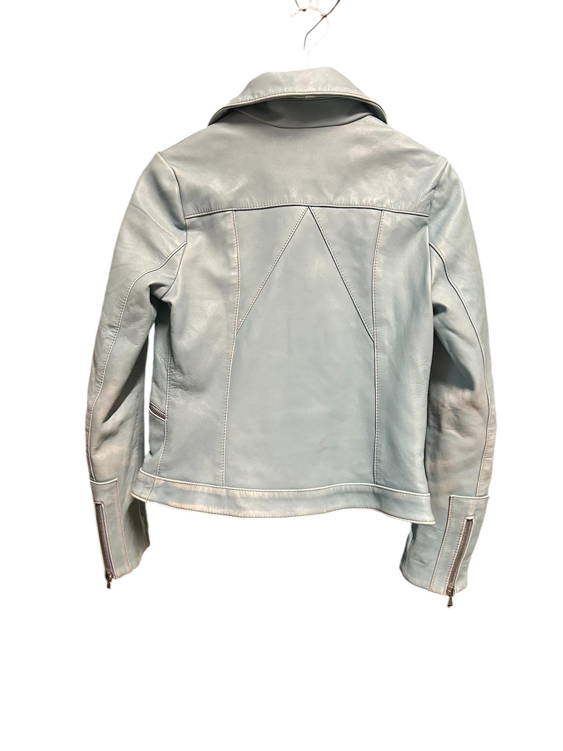 70s Vintage Leather Blue Jacket Zip/biker/jacket/ /70s Blue