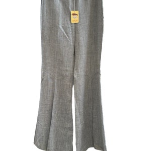 Vintage 70s flared gray trousers linen cotton fabric/High waist/made in Italy by poker/70s flared trousers/High waist/deadstock
