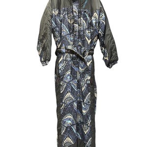O-Neill Vintage 90&#39;s Blue and Grey Patterned Fleece One Piece Ski Suit