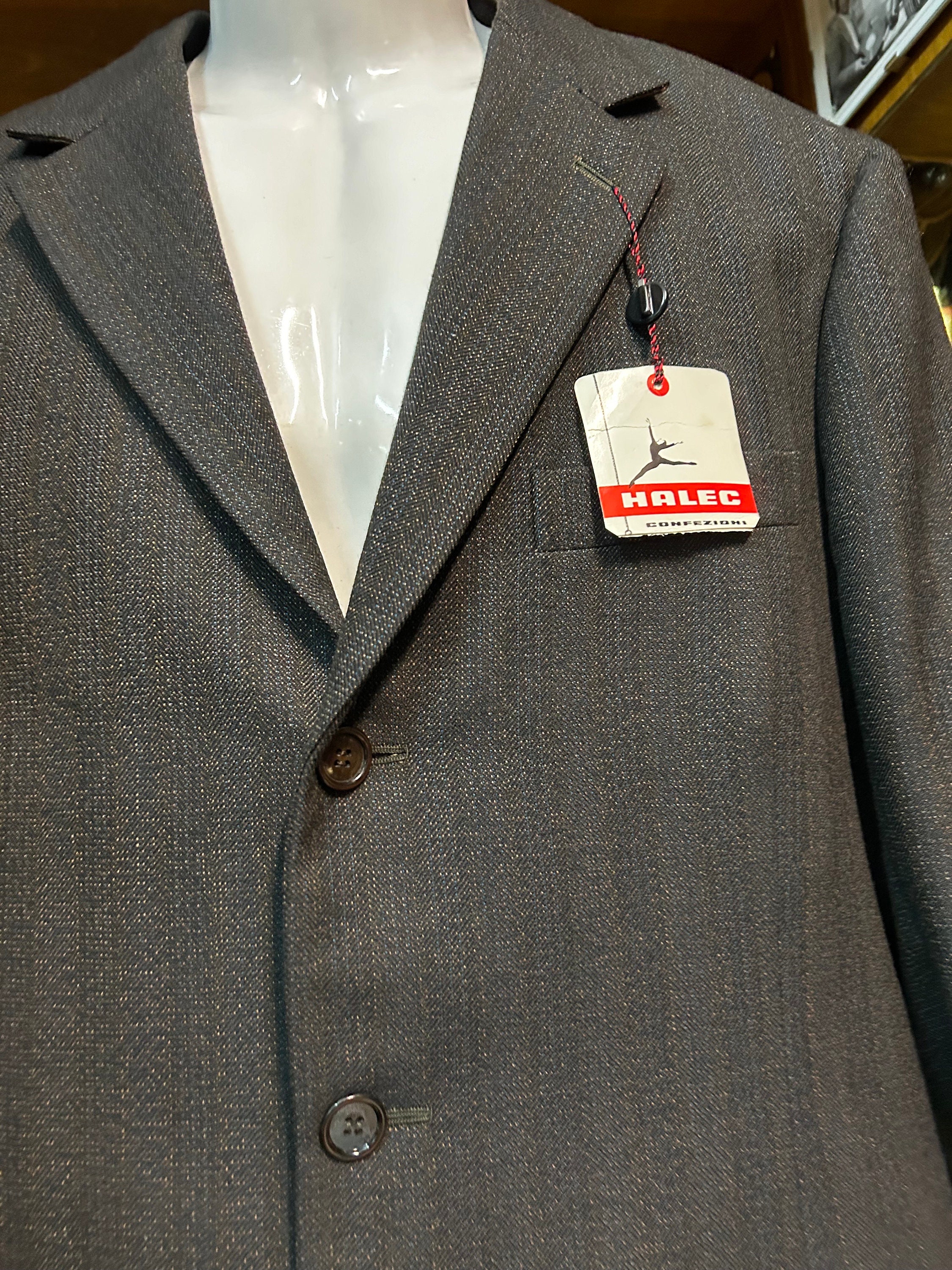 Vintage 60s Deadstock Men Jacket Brown Herringbone Tweed/made in