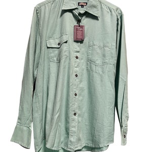 Vintage turquoise ribbed shirt with pockets, long sleeves, deadstock 90s cotton - size M