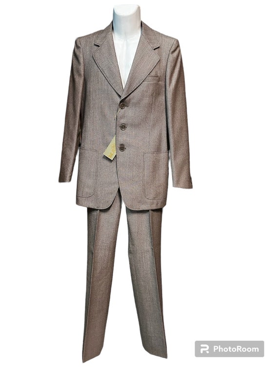 Vintage early 70s deadstock men suit brown/beige/… - image 1