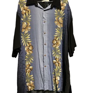Hawaiian shirt black and blue flowers Campia Moda Aloha vintage 90s / Aloha Wear shirt / Rockabilly shirt / Made in Korea Size XL