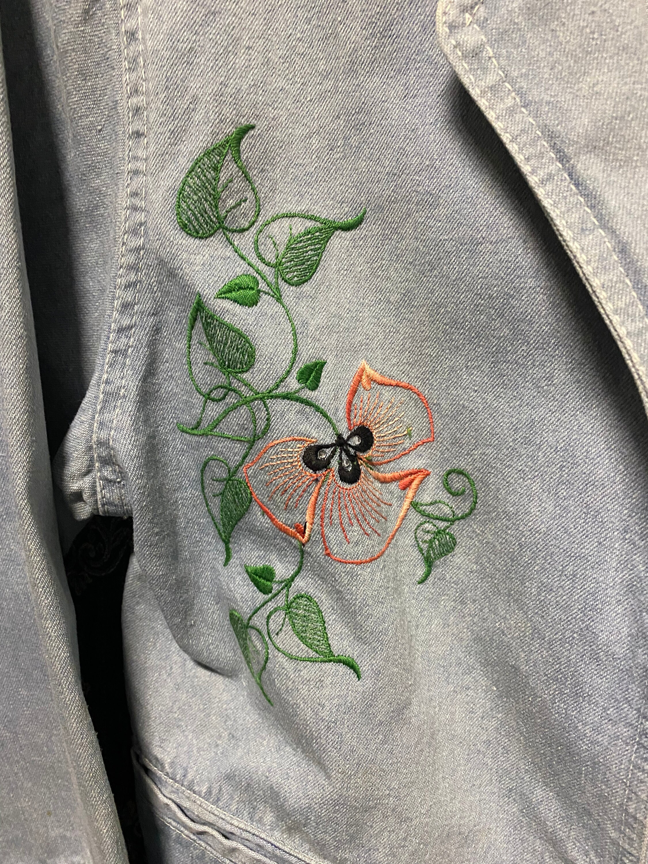 Denim Jacket Vintage Jacket 80s the Foot With Embroidered