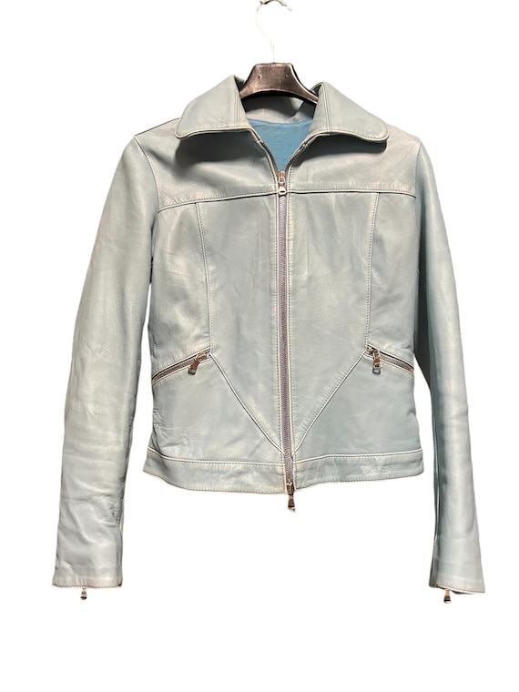 70s Vintage Leather Blue Jacket Zip/biker/jacket/ /70s Blue
