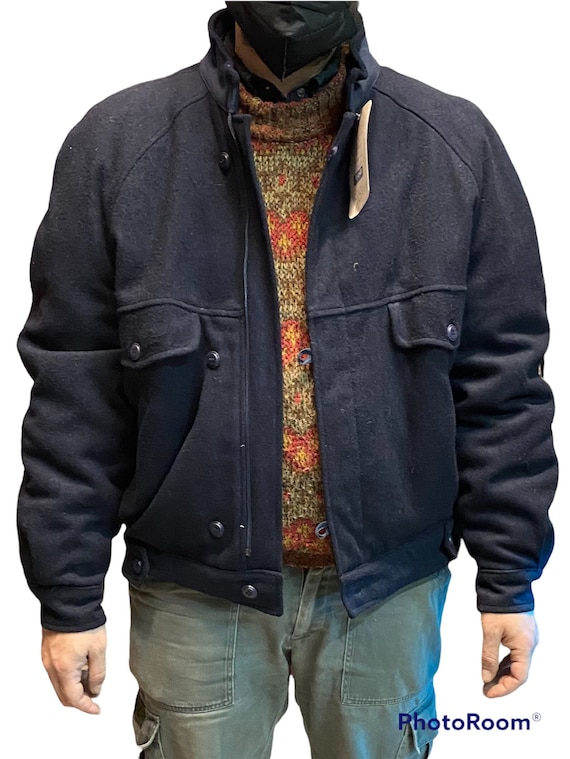 80s vintage jacket bomber blue tartan green by Mash deadstock Giubbotto blu con interno scozzese anni 80 Made in Italy wool Etsy Italia