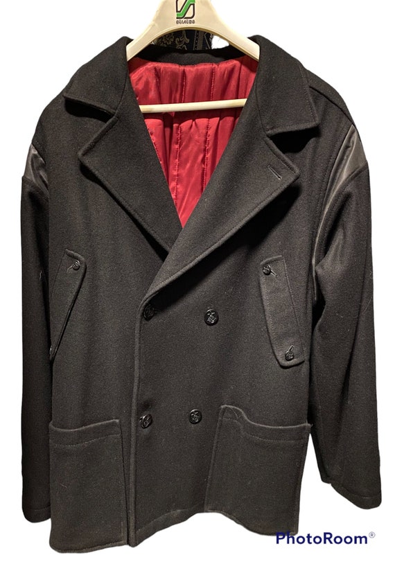 80s vintage wool black double-breasted/coat/jacket