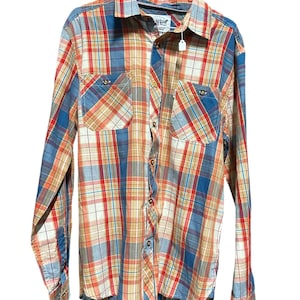 Levi&#39;s Vintage Red Blue Tartan Long Sleeve 90s Grunge Cotton Hemp Shirt - Size M