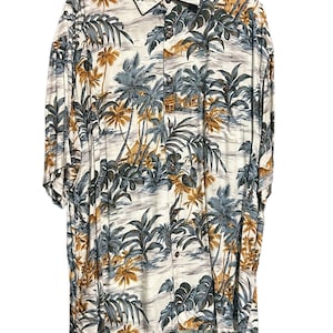 Hawaiian shirt beige vintage palm leaves short sleeves 90s - size L