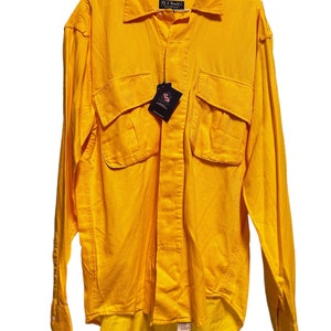 Vintage O.J.Stark&#39;s yellow ribbed shirt with pockets, long sleeves, deadstock 90s cotton - size M