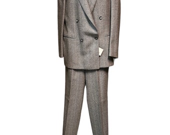 Vintage Deadstock Herrenanzug aus den frühen 70ern in grauem Tweed/Made in Italy von Mabro Tissue Ralph Aisend London/Reine Wolle/Zweireiherjacke/Hose/