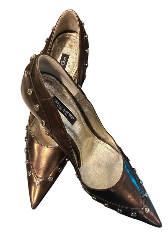 DOLCE&GABBANA ハイヒール Dolce & Gabbana Bronze Metallic Brown Studded Pumps Size 37.5