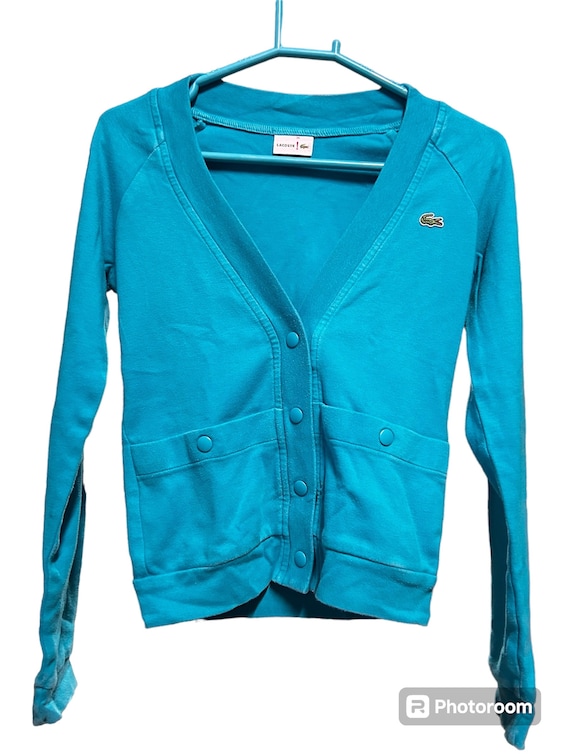 Buy Vintage 90s Lacoste Turquoise Cotton Cardigan Sweater With V 