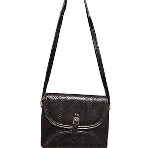 70s Vintage shoulder bag Python /Black Elegant Crossbag Made in Italy/Python bag/Vintage leather shoulderbag/reptile