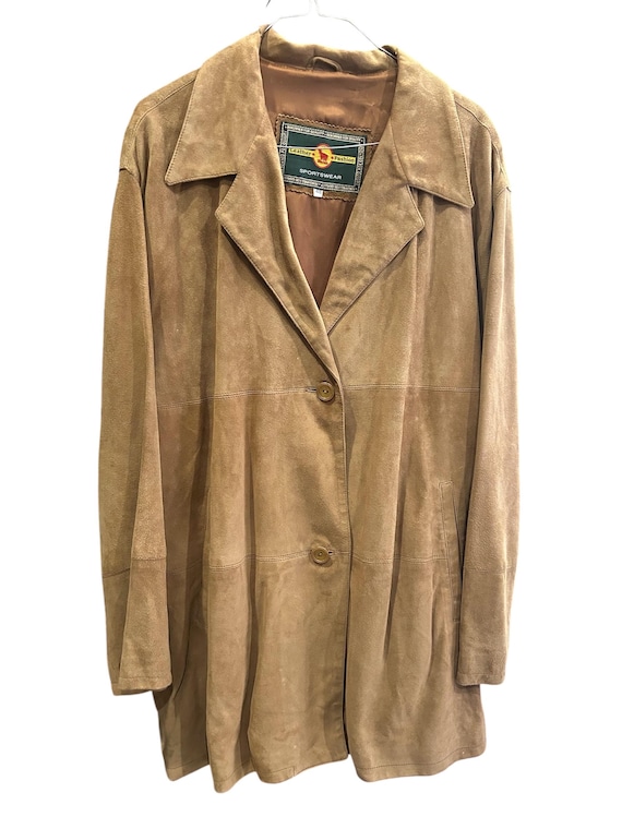 80s Women's Jacket Two Buttons Real Suede Reindeer Beige Vintage