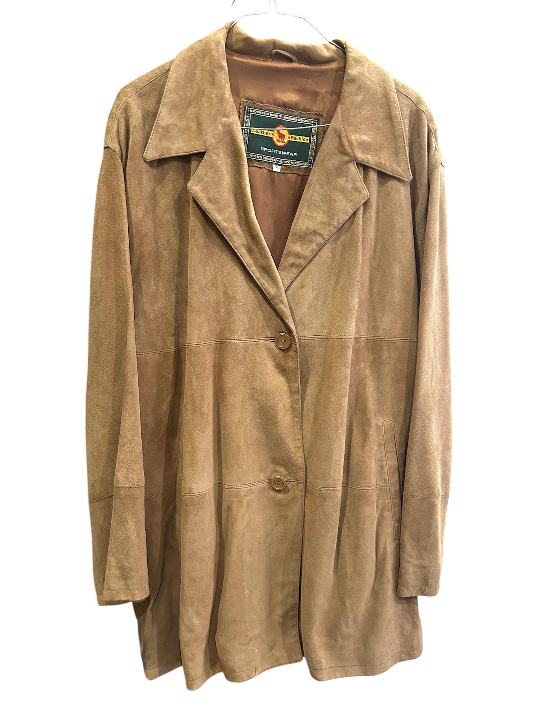 【イタリア製】1980s 90s Suede Leather Car Coat 80s Women's Jacket Two Buttons Real Suede Reindeer Beige Vintage