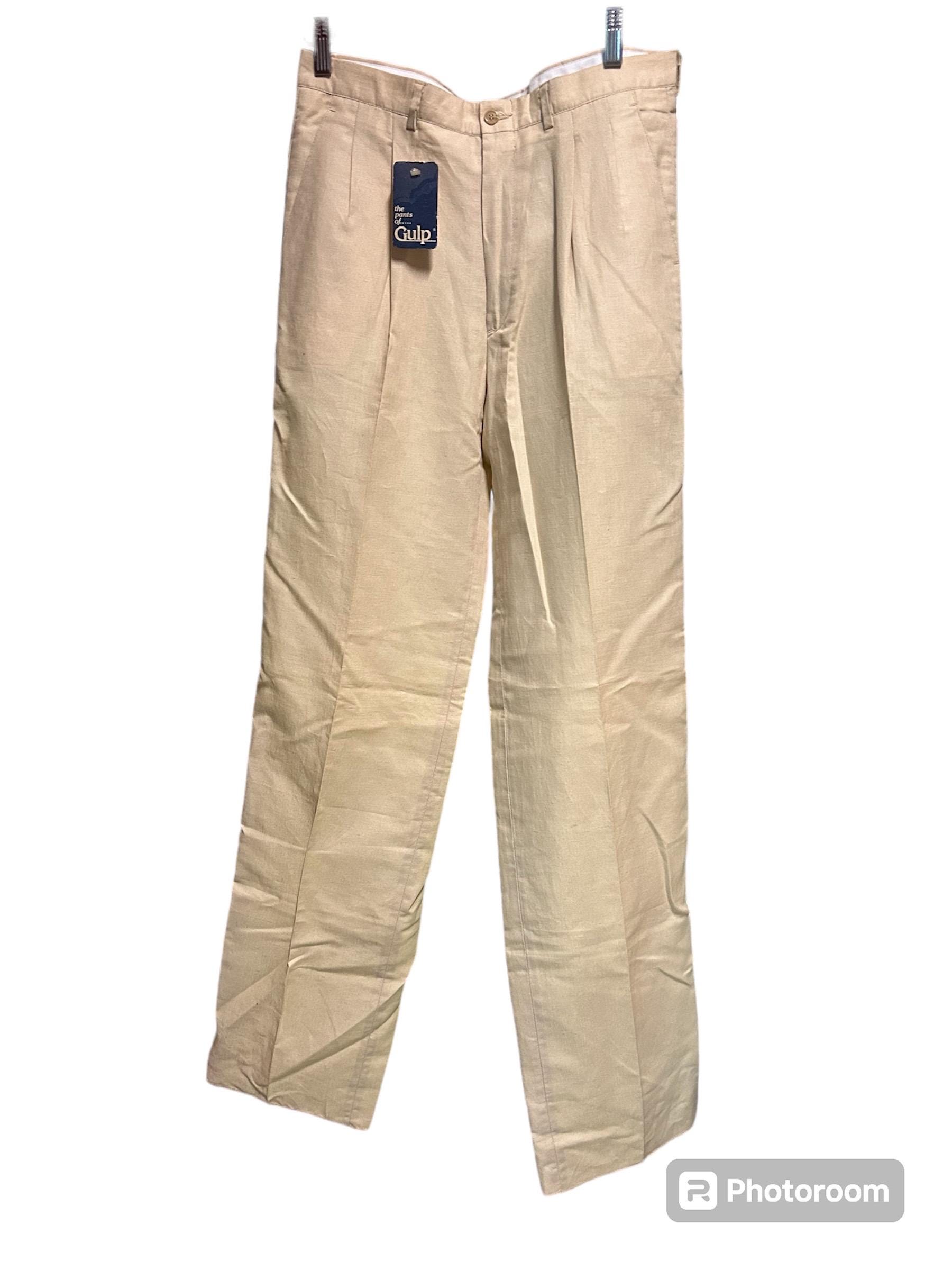 Vintage 70s man beige trousers linen cotton fabric/High waist/made in Italy by Gulp/70s trousers/High waist/deadstock