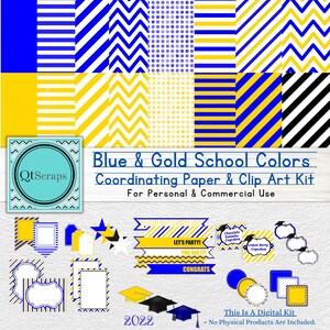 Graduation Blue & Gold School Colors Party Pack, Graduation Party Ideas, Decorations, Games, Gift Tags, Food Labels, Signs, Printables