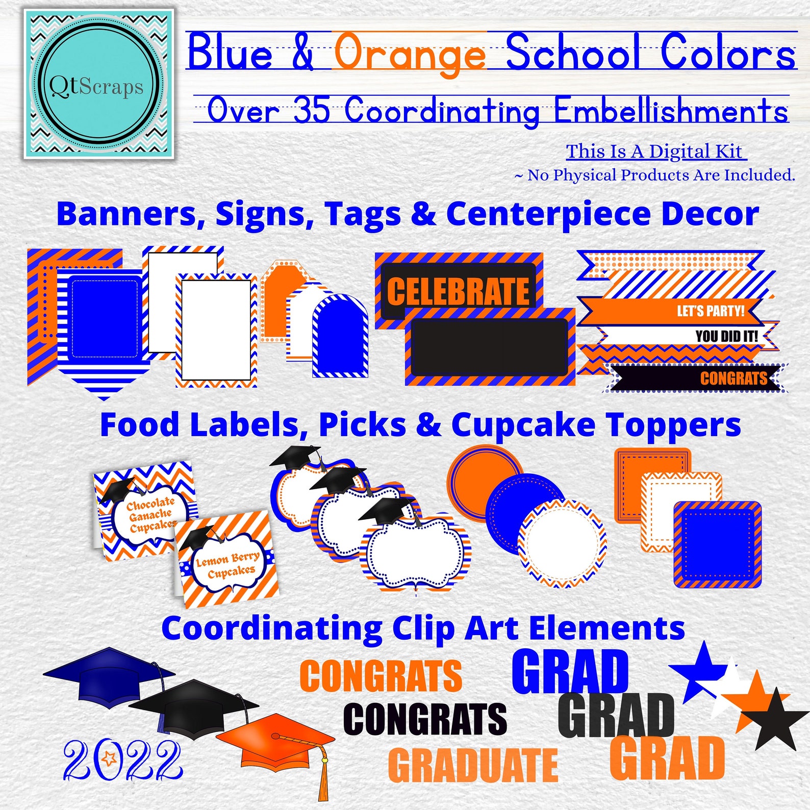 Blue & Orange School Colors Graduation Party Pack, Party Ideas ...