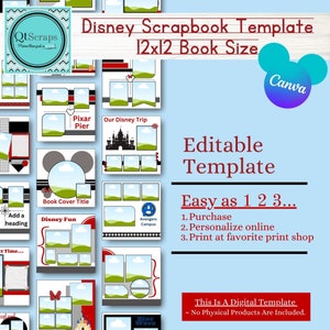 Disney 12x12 Digital Pages | Printable Disney Scrapbook Template | Canva Scrapbook Layouts | Customizable Photo Album | Instant Download