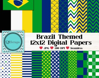 Brazil Themed Digital Papers | 20 Vibrant Printable Designs