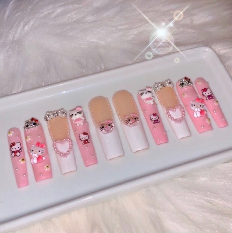 Kawaii Pearl French Tips Luxury Y2k Pastel Reusable Handmade - Etsy