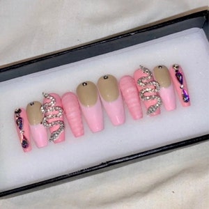 Barbie Pink French Tip Snake Luxury Bling Long Press on - Etsy